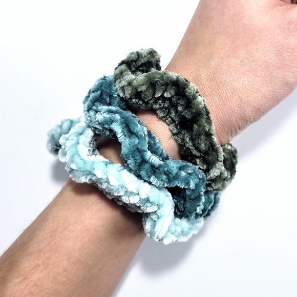 Velvet Scrunchie Set of 3 Earth Tones Sage Green Tropical Mint 3 Pack Gift Set - Picture 3 of 7